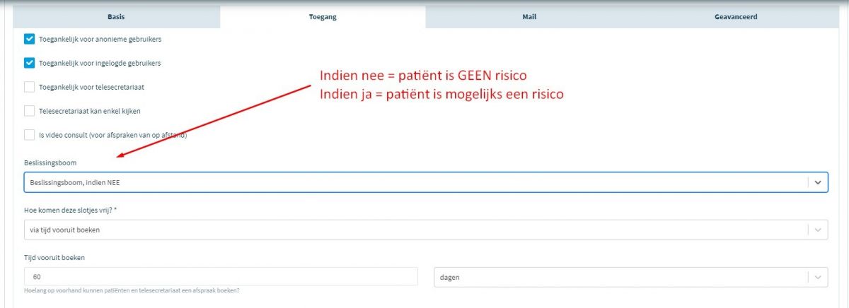 Werkblokken toewijzen aan de beslissingsboom om patiënten online afspraken te laten boeken